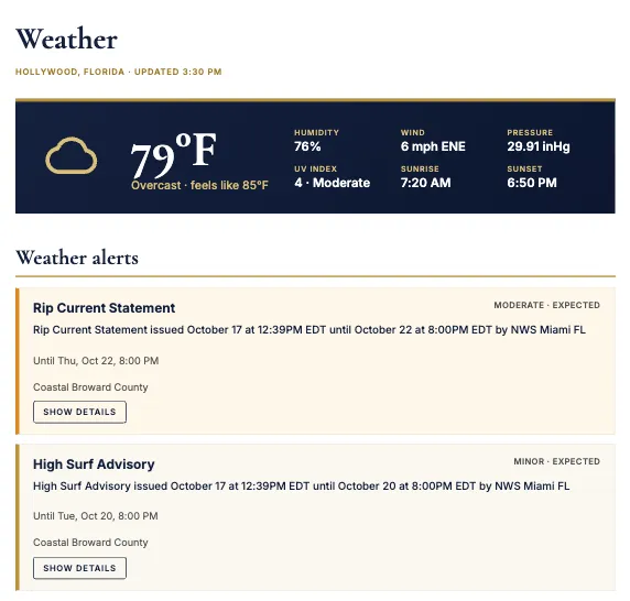 The Mandatum Herald weather page