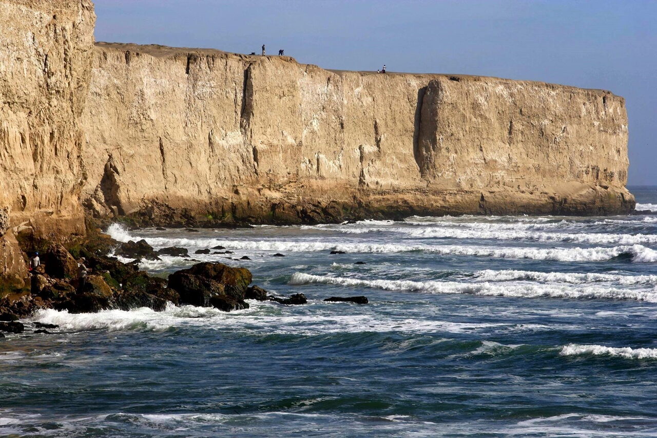 Coastal cliffs near Puerto Eten in the Lambayeque region of Peru